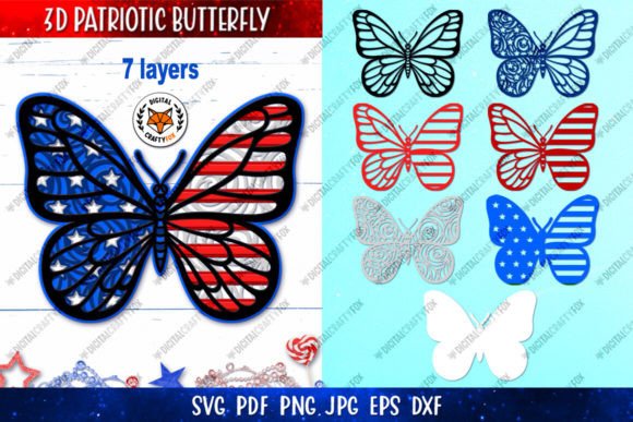 3D Patriotic Butterfly Paper Cut SVG