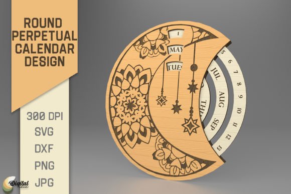 3D Round Perpetual Calendar. Moon SVG