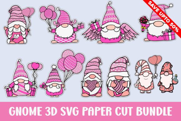 Cute Gnome 3D Paper Cut SVGs for Valentine's Day