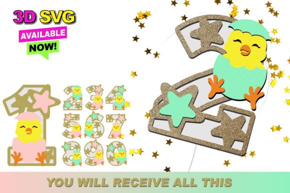Cute Little Chick Numbers 3D SVG for Creative Projects