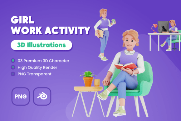 Girl Work Activity 3D Asset