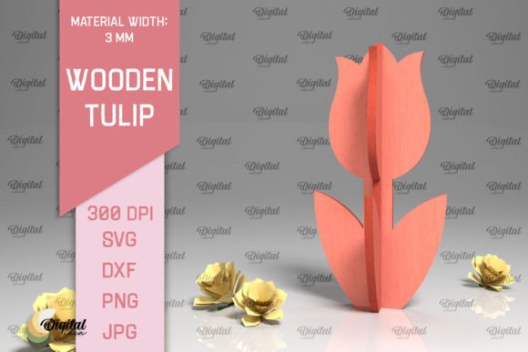 Laser Cut Wooden Tulip. 3D Spring Decor