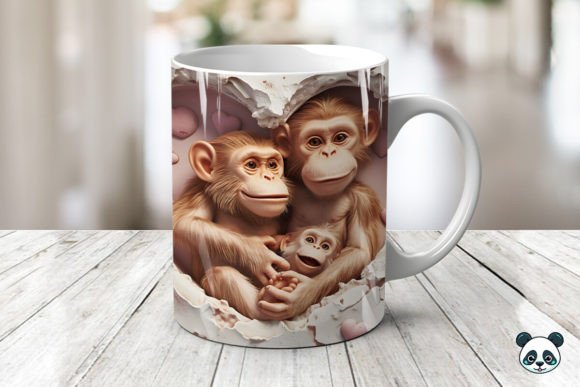Mom Baby Monkeys 3D Mug Wrap