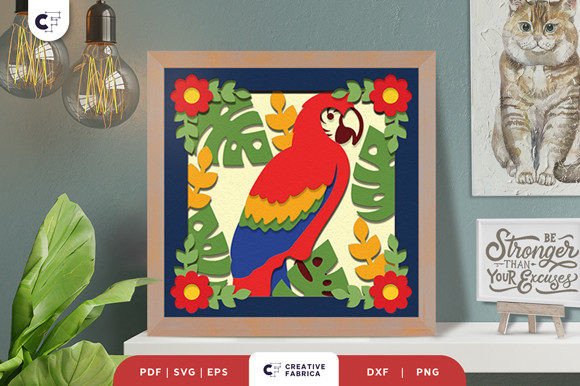 Parrot in Tropical Forest 3D Paper Cut Design