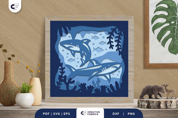 Shark Underwater 3D Shadow Box SVG Guide